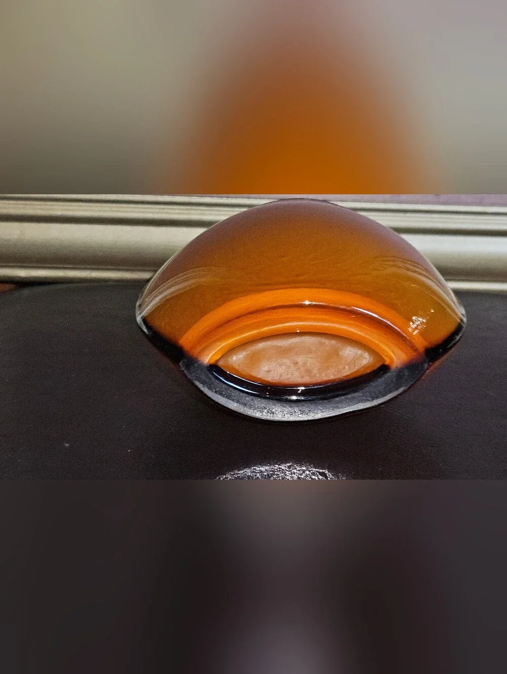 Vintage Amber Glass Votive Candle Holder or Vase w White Glass Inside